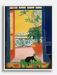 Matisse Window with Cat Canvas Print White