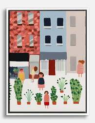 City Strolls & Green Corners Canvas Print White