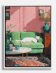 Sunlit Lounge Cat Canvas Print - White