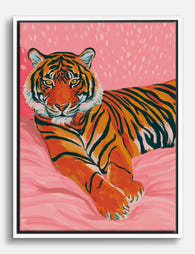 Regal Tiger on Pink Canvas Print White