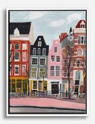 Pastel Amsterdam Rowhouses Canvas Print White