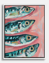 Sardines on Blush Canvas Print - White