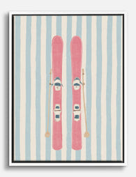 Pink Ski Set on Stripes Canvas Print White