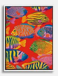 Vibrant Tropical Fish Parade Canvas Print - White