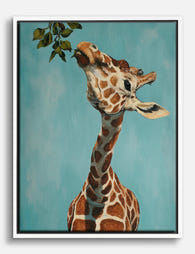 Playful Giraffe Charm Canvas Print White