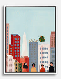 Vibrant City Gathering Canvas Print White