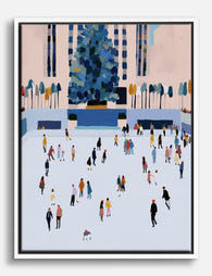 Winter Skaters in the City Canvas Print White