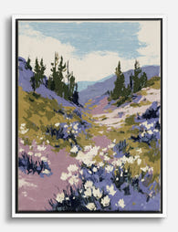 Wildflower Valley Scene Canvas Print - White