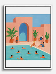 Sunlit Poolside Escape Canvas Print White