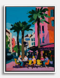 Vibrant Italian Cafe Scene Canvas Print - White