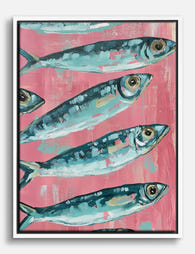 Sardines on Pink Canvas Print - White