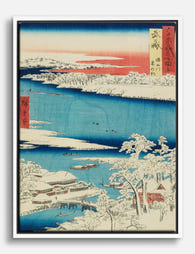 Snowy River View by Hiroshige Canvas Print White