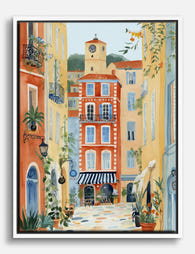 French Riviera Street Scene Canvas Print - White
