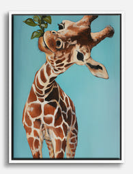 Playful Giraffe Moment Canvas Print White