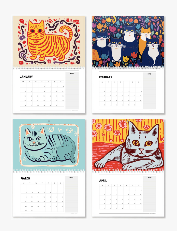 2026  Wall Art Calendar - Kitty Cats Illustrations