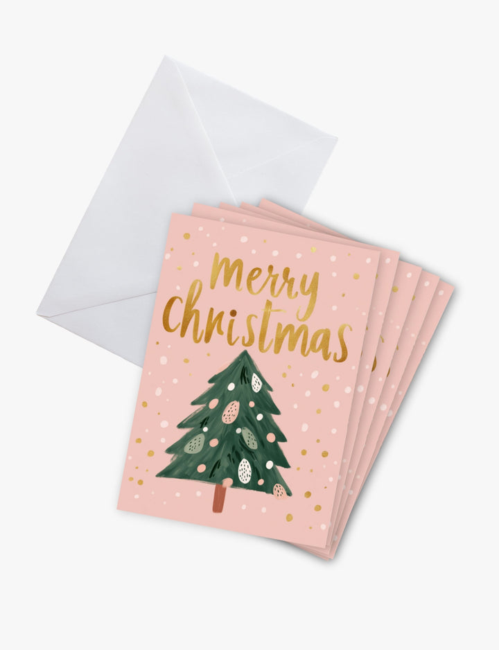 Merry Christmas Gold and Pink Tree Card