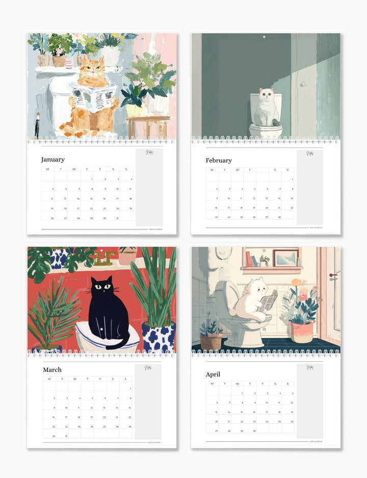 2026 Wall Art Calendar - Cats On The Loo