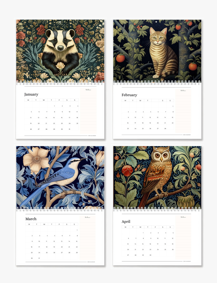 2026 Wall Art Calendar - William Morris Animals