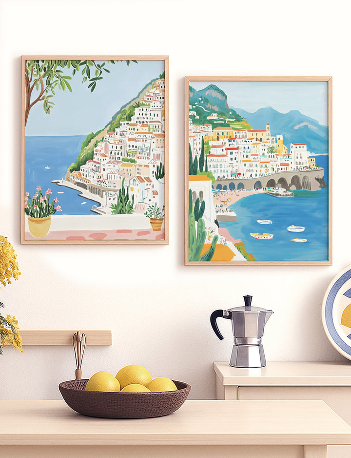Mediterranean Views Watercolor Gallery Wall Art Print Set