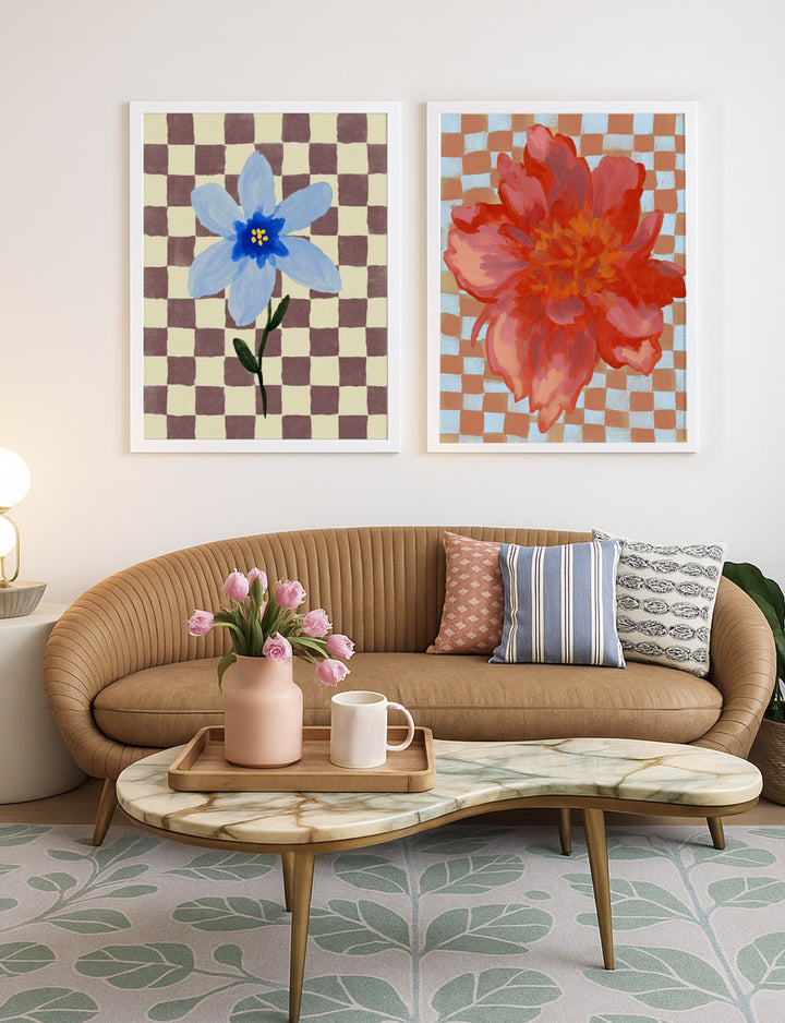 Checkerboard Blooms Gallery Wall Art Print Set