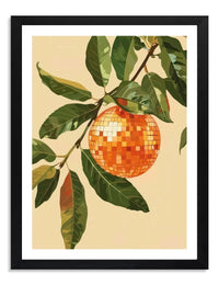 Disco Ball In Orange Tree Green Leaves Art Print
