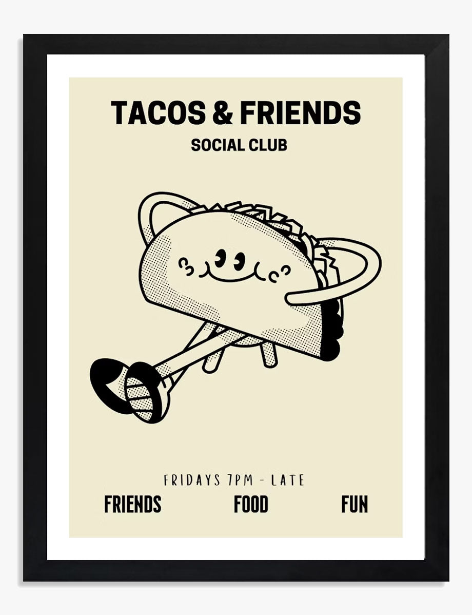 Tacos And Friends Social Club Retro-Food-Küche Kunstdruck