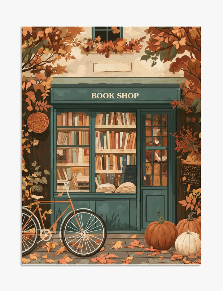 Affiche charme de librairie d'automne