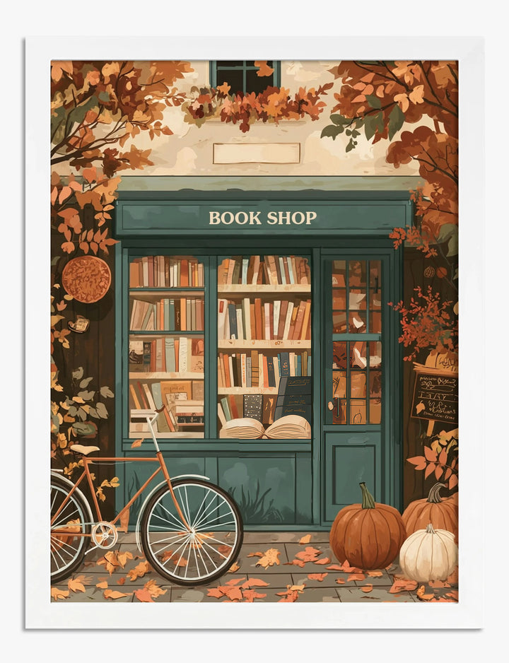 Affiche charme de librairie d'automne