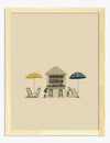 Poster Strandbar unter Sonnenschirmen