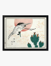 Crane & Pine by Hiroshige Art Print Black