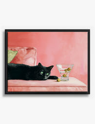 Black Cat & Olives Chic Canvas Print Black