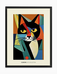 Cubist Cat Portrait Canvas Print Black