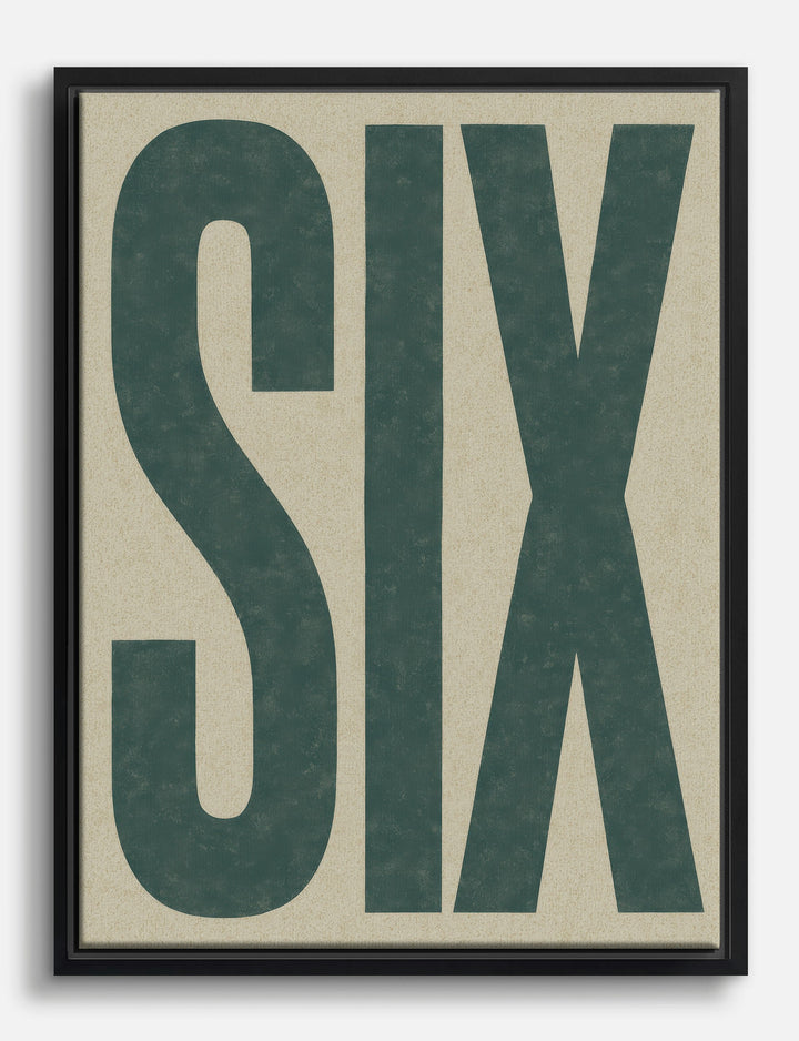 Bold Six Typography Canvas Print Black