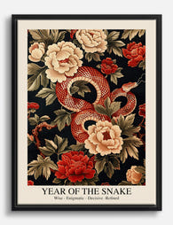 Serpent & Peony Elegance Canvas Print Black