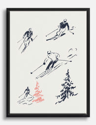 Minimalist Skiers in Motion Canvas Print Black