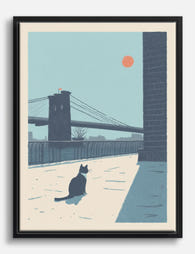 Brooklyn Cat Sunrise Canvas Print - Black