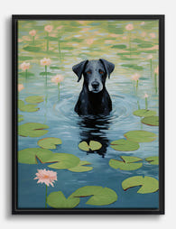Monet Inspired Lily Pond Pup Canvas Print Black