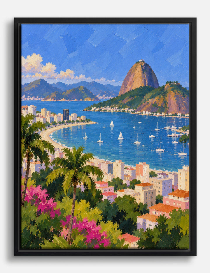 Rio de Janeiro Bay View Canvas Print Black
