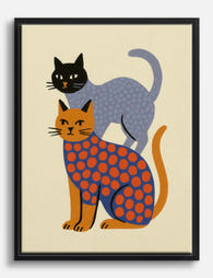 Playful Feline Duo Canvas Print Black