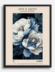 William Morris Blue Peony Canvas Print Black
