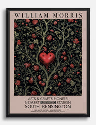 William Morris Heart & Wild Roses Canvas Print Black