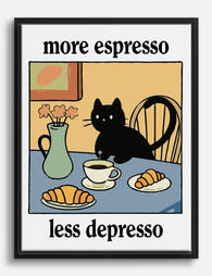 Espresso Cat Morning Canvas Print Black