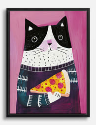 Cat & Pizza Pop Delight Canvas Print Black