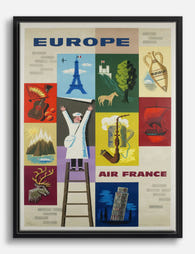 Vintage Air France Europe Poster Canvas Print Black