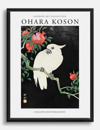 Koson’s Cockatoo & Pomegranates Canvas Print Black