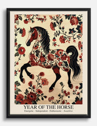 Floral Horse by Morris Canvas Print Black