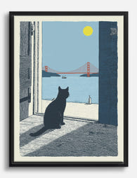 Golden Gate Cat View Canvas Print Black