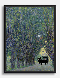 Klimt Garden Walk with Cat Canvas Print Black