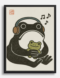 Frogs & Headphones Vibes Canvas Print Black