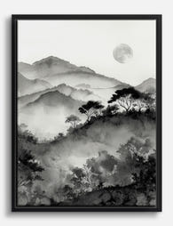 Moonlit Mountain Mist Canvas Print Black